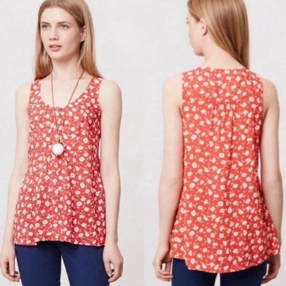 Maeve for Anthro Ardmore Swing Red & White Floral Button-Front Tank - Picture 1 of 10